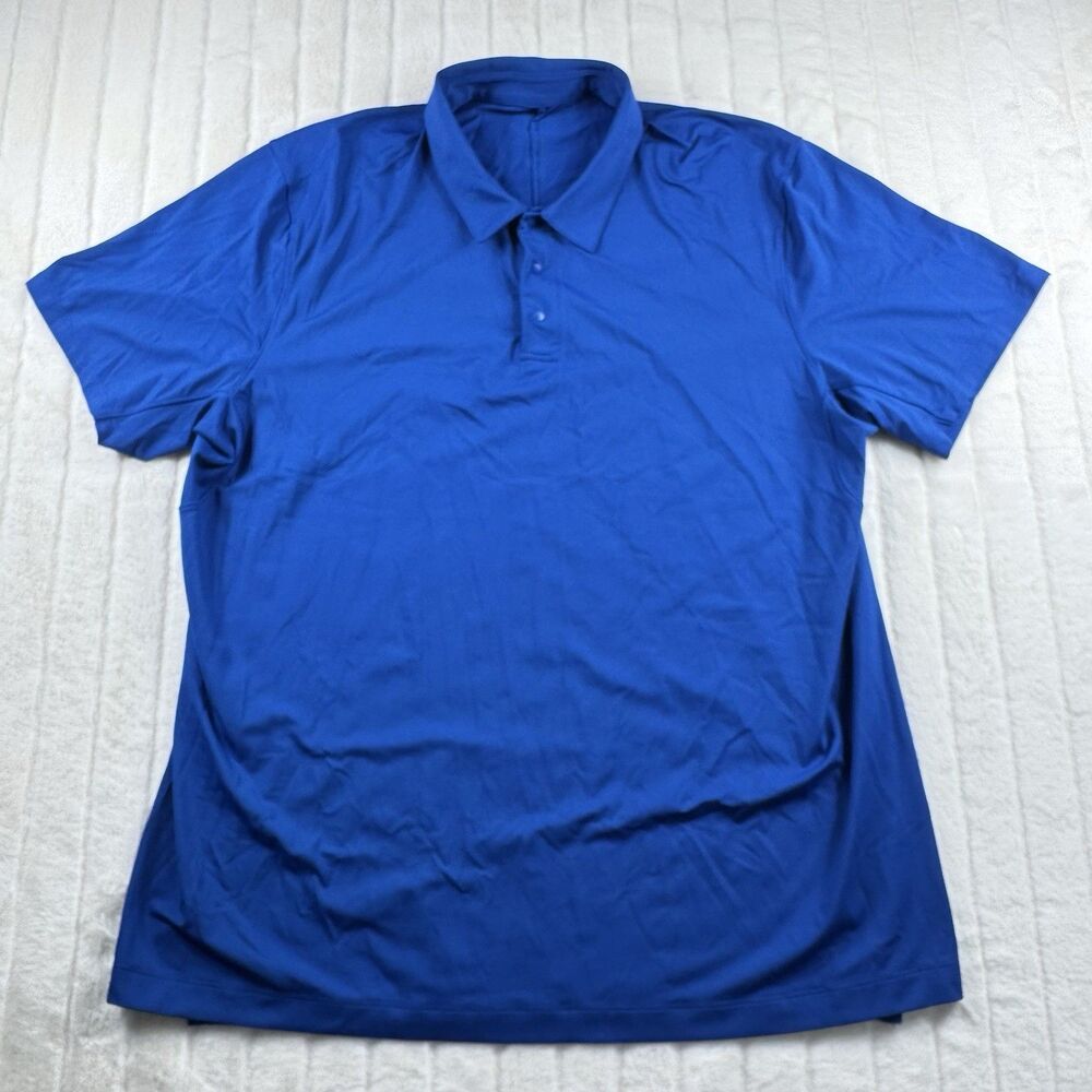 Lululemon Snap Front Performance Polo Shirt Mens 2XL Short Sleeve Blue Stretch